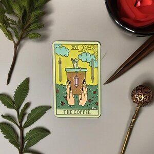 The Coffee Enamel Pin Tarot Card Oracle Cat Crystal Sun Yellow Cup Witchy